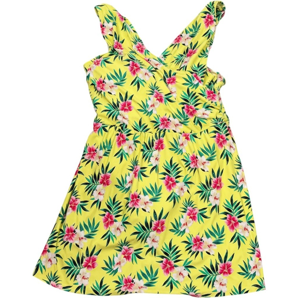 Lands' End Swim Dress‎ Women 20W Yellow Hibiscus Floral Modest